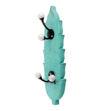 Sea Green And Black Double Loop Ceramic Iron Wooden Hooks 